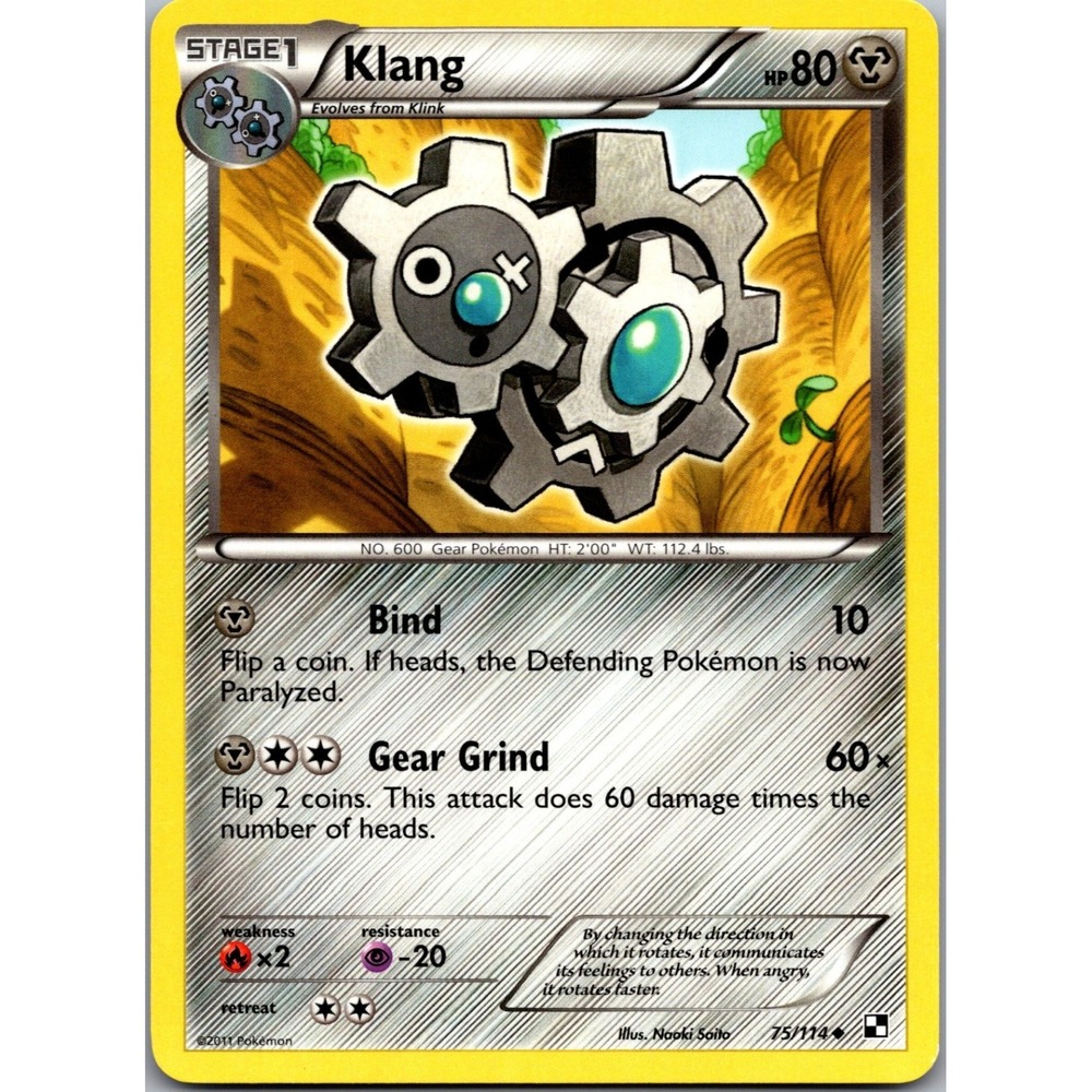 Pokemon Klang 75/114 Black and White Uncommon Metal Card 2011 LP